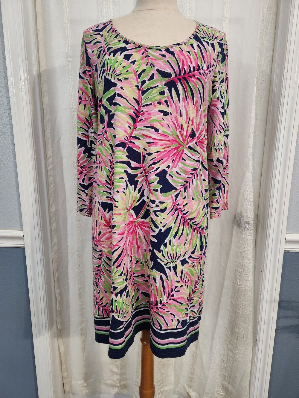 Caribbean Joe Navy Dress with Pink & Lime Palm Print